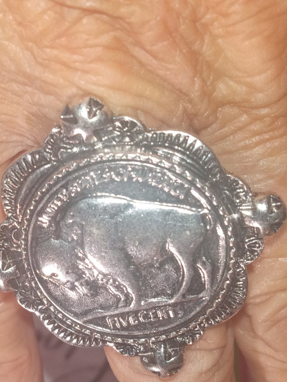 Silver-Tone Statement Coin Ring/Scarf Holder